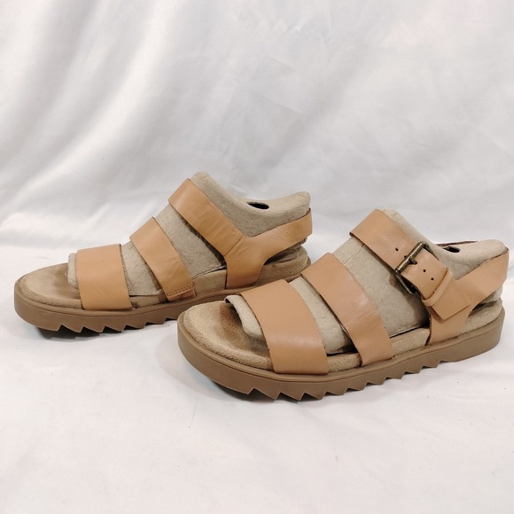 Madewell Shoes - Madewell Lug Sole Sandals; Tan Leather Triple Strap Buckle